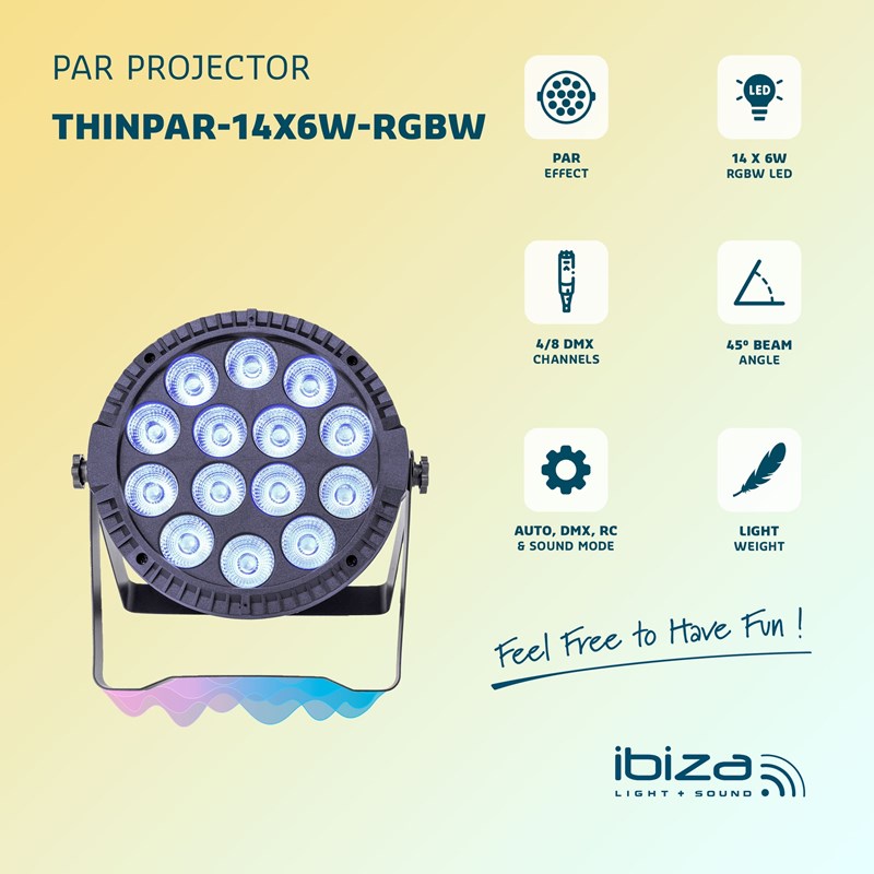 Projecteur PAR- 14 LED RVBB 6W - Télécommande dj