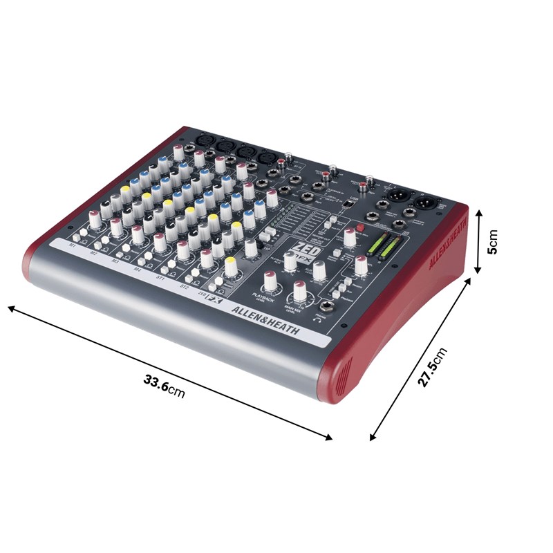 Console de mixage USB avec effets - 4 in mono, 2 stéréo, 2 AUX - dimensions