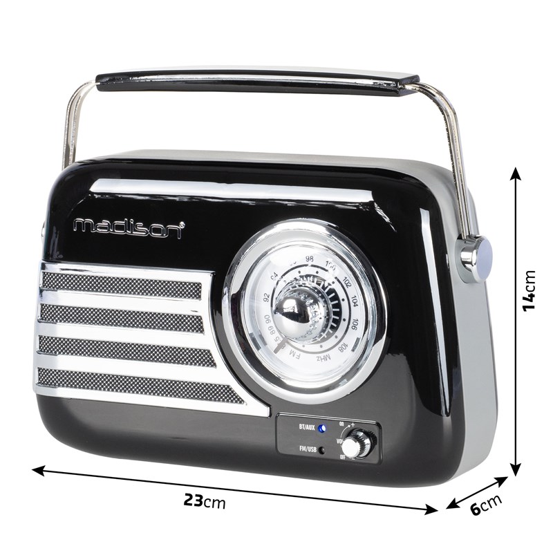 Radio vintage sur batterie - BT, USB & FM - 30W - Noir enceinte