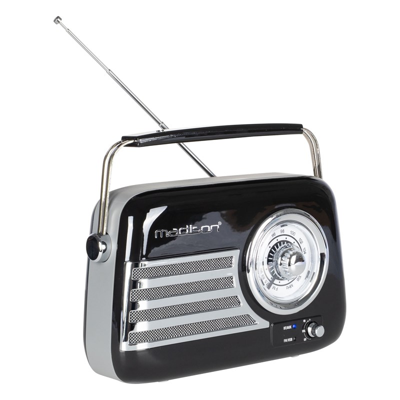 Radio vintage sur batterie - BT, USB & FM - 30W - Noir rétro