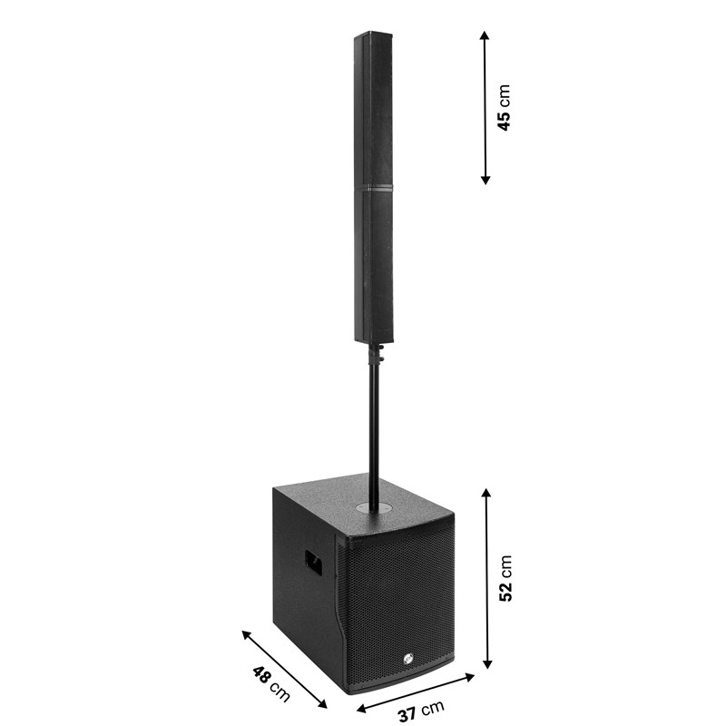 Système sono colonne 2.1 - 1600W - caisson 12" & BT - Elokance - e-Slim 212 dimensions