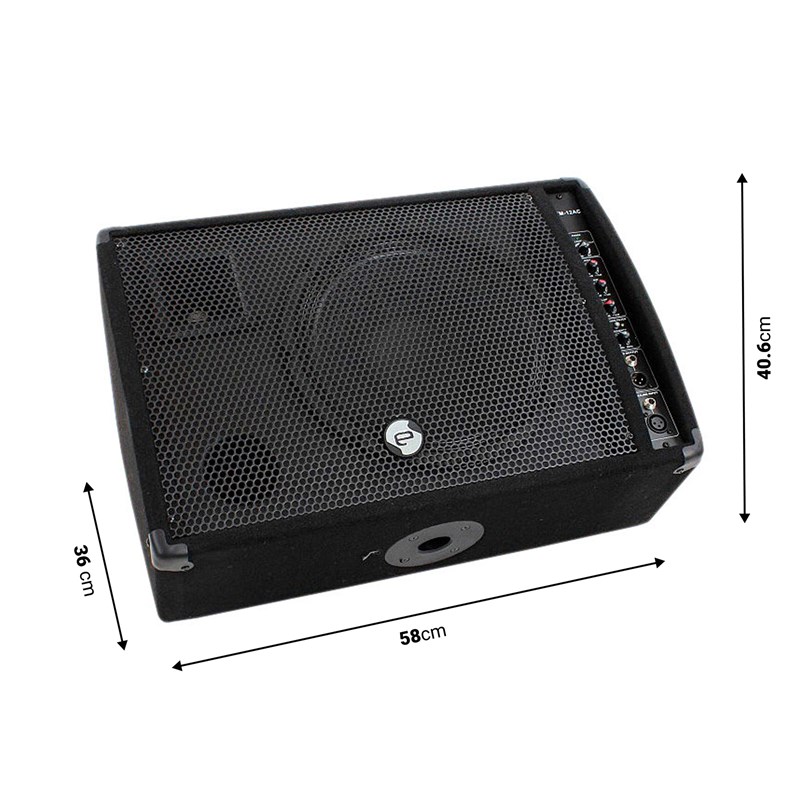 Enceinte retour scène 180W - Filtre anti-larsen & EQ - Elokance - STM 12AC dimensions