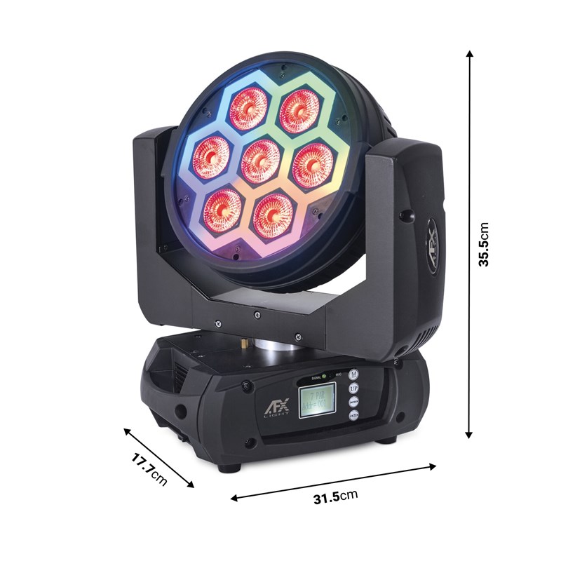Lyre Wash LED 7x12W effet kaléidoscopique DMX - dimensions