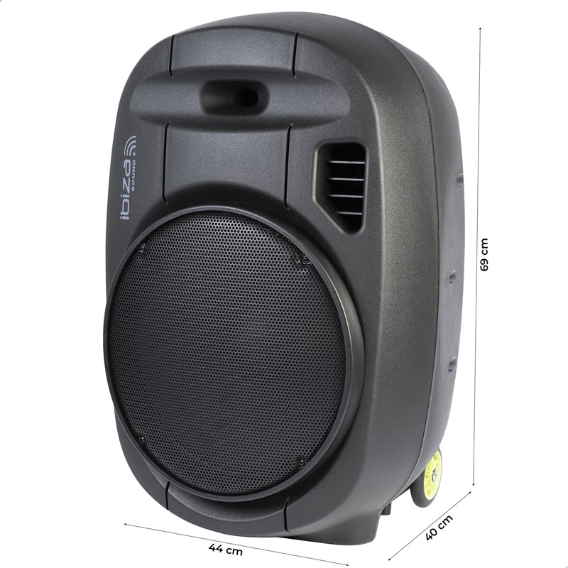 Sono portable 15" TWS avec Bluetooth et micros VHF - PORT15VHF-MKII-TWS dimensions