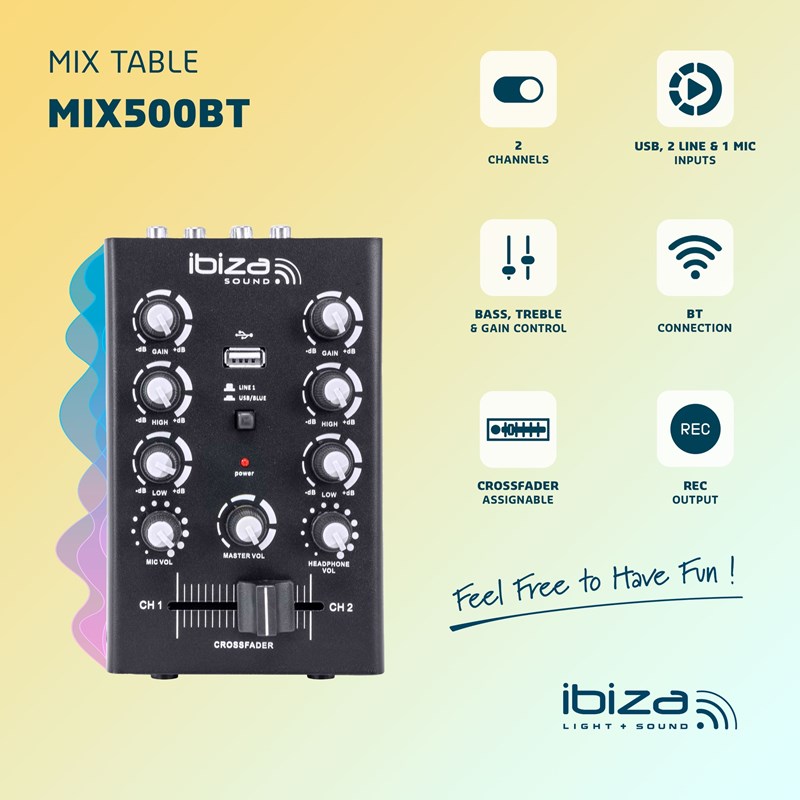 Table de mixage 2 canaux - USB & BT intégrés bluetooth