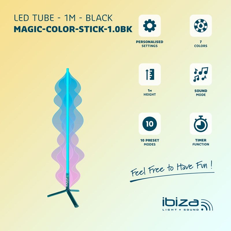 Tube LED RVB 1,0m - Trépied + Télécommande + App - Noir DJ
