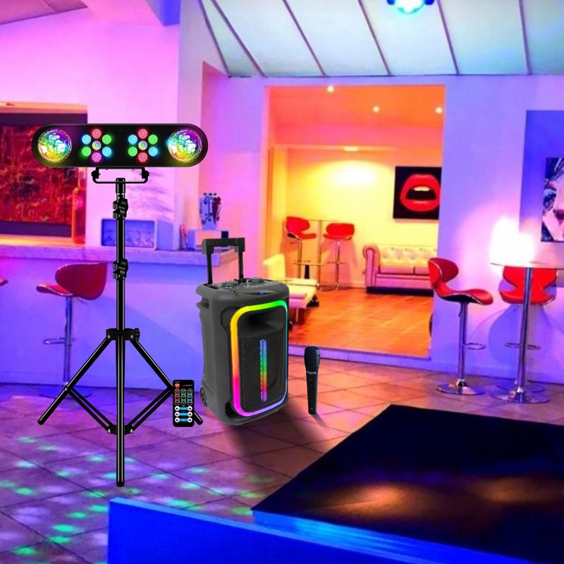 Pack Enceinte portable 800W - Portique lumière PAR Astro - Micro