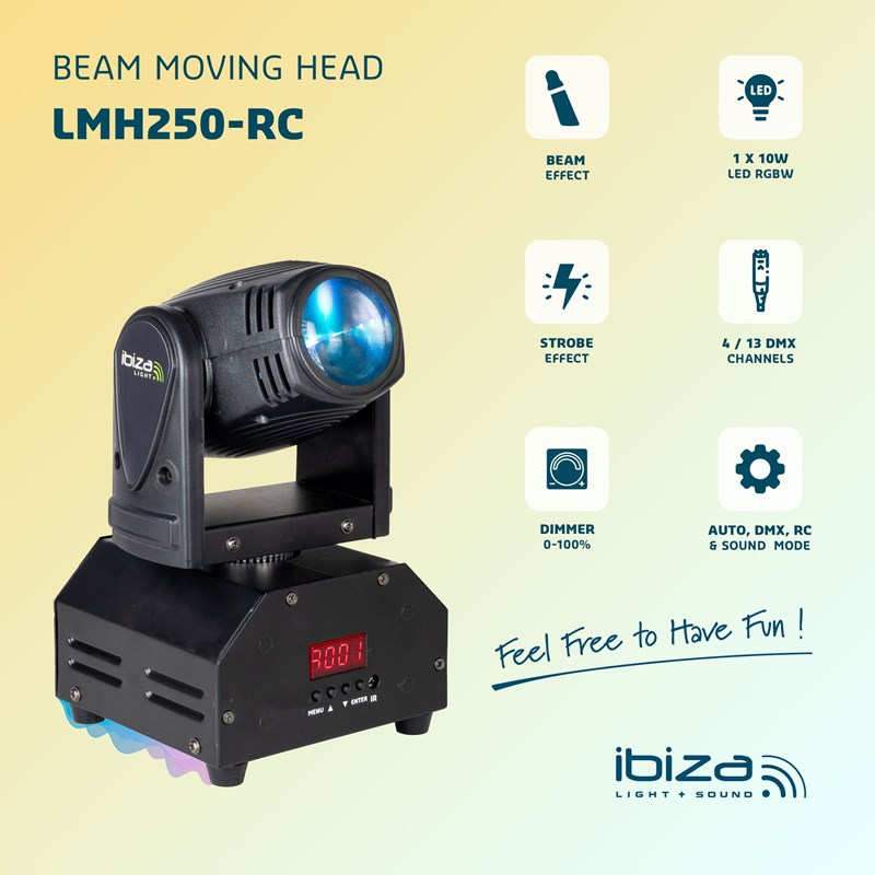 Lyre Beam LED 10W RVBB - DMX & Télécommande