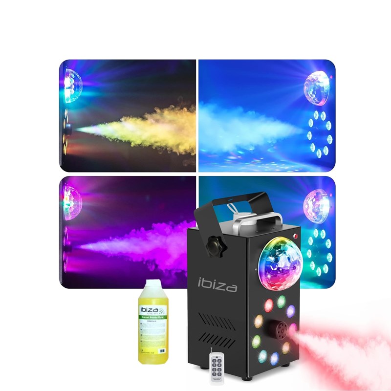 Pack Enceinte Karaoké Bluetooth 1000W - 2 Micros - Machine Fumée 700W - Effet Astro Fête