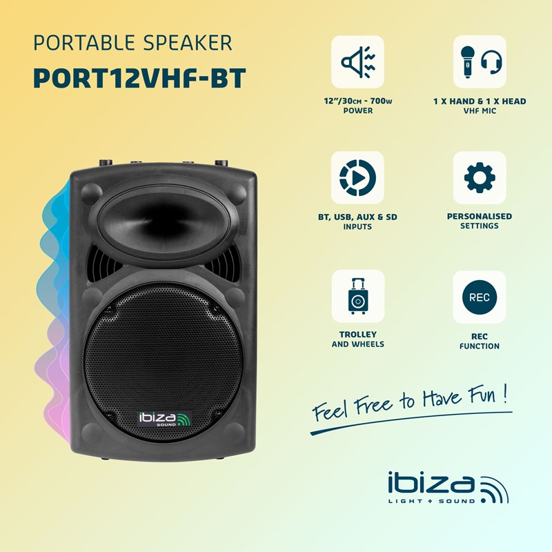 Système portable 12”/30cm - 700W - Micro main et micro tête VHF bluetooth