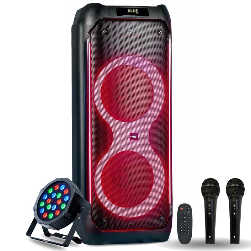Pack Enceinte Karaoke Bluetooth 1200W - Projecteur PAR LED - 2 Micros