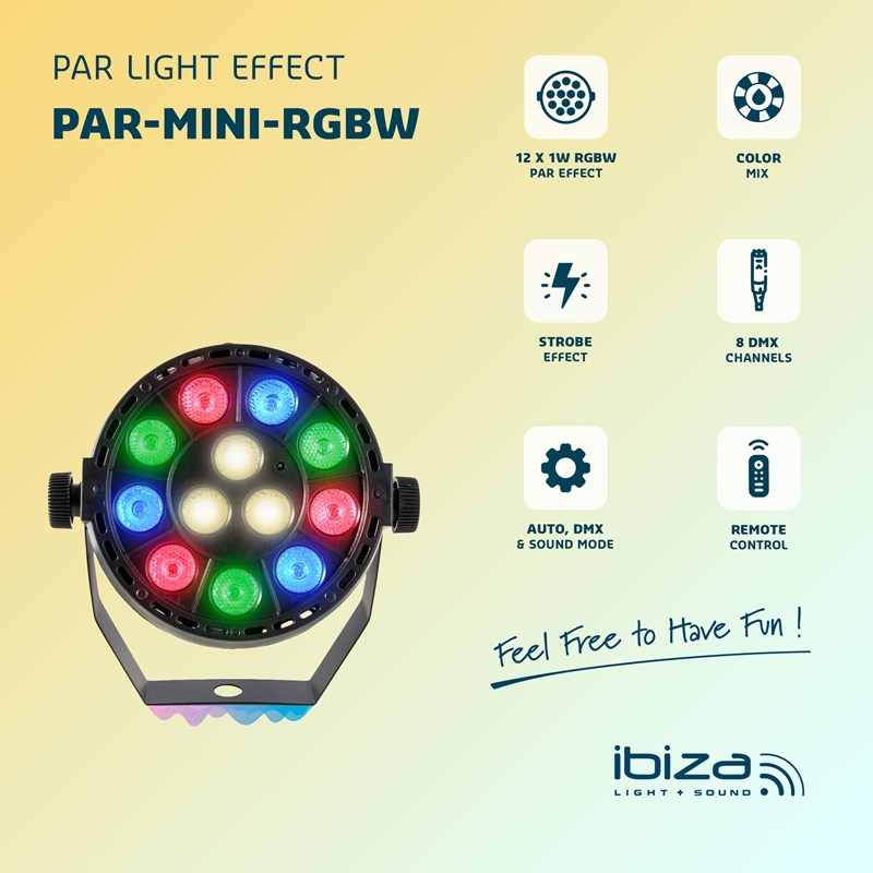 Projecteur PAR LED - 12 x 1W RVBB - Télécommande incluse disco