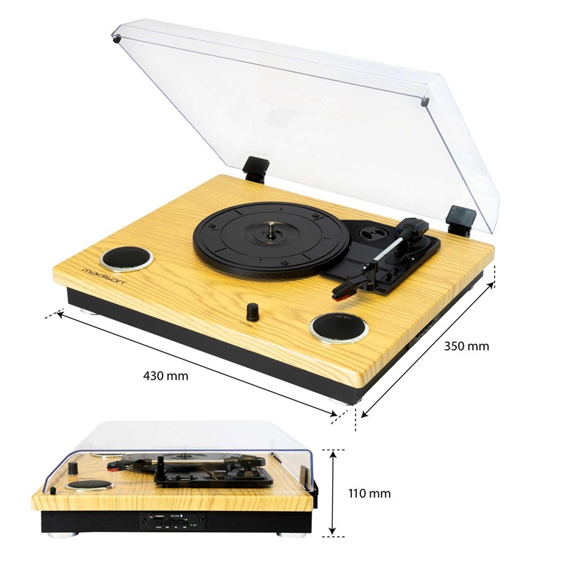 Platine vinyle vintage - Haut-parleurs intégrés - BT, USB/SD & Enregistrement rétro