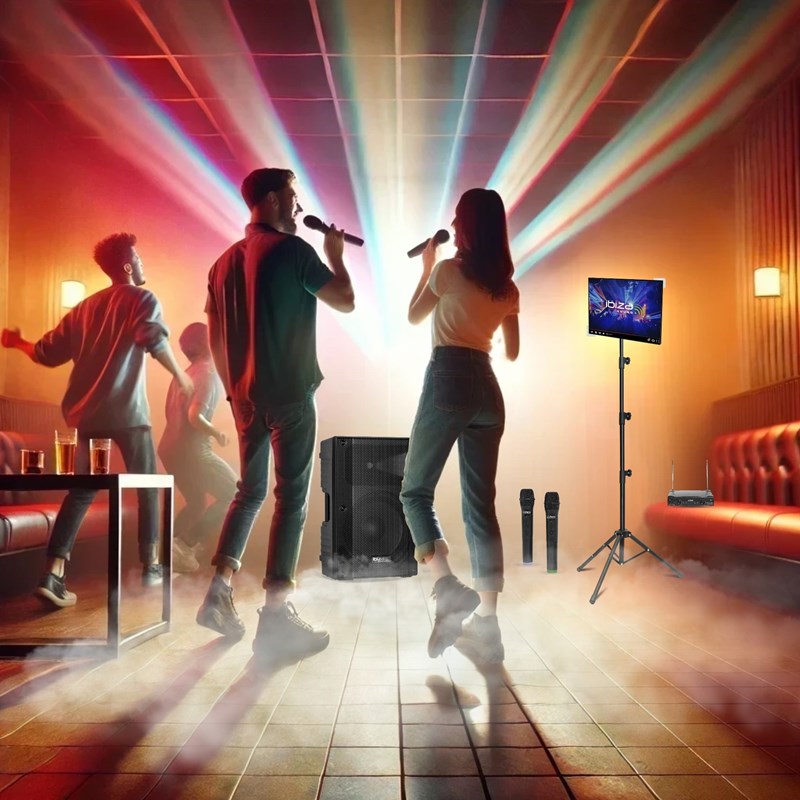 Pack Enceinte Active USB Bluetooth 300W - 2 micros sans fil - Support tablette