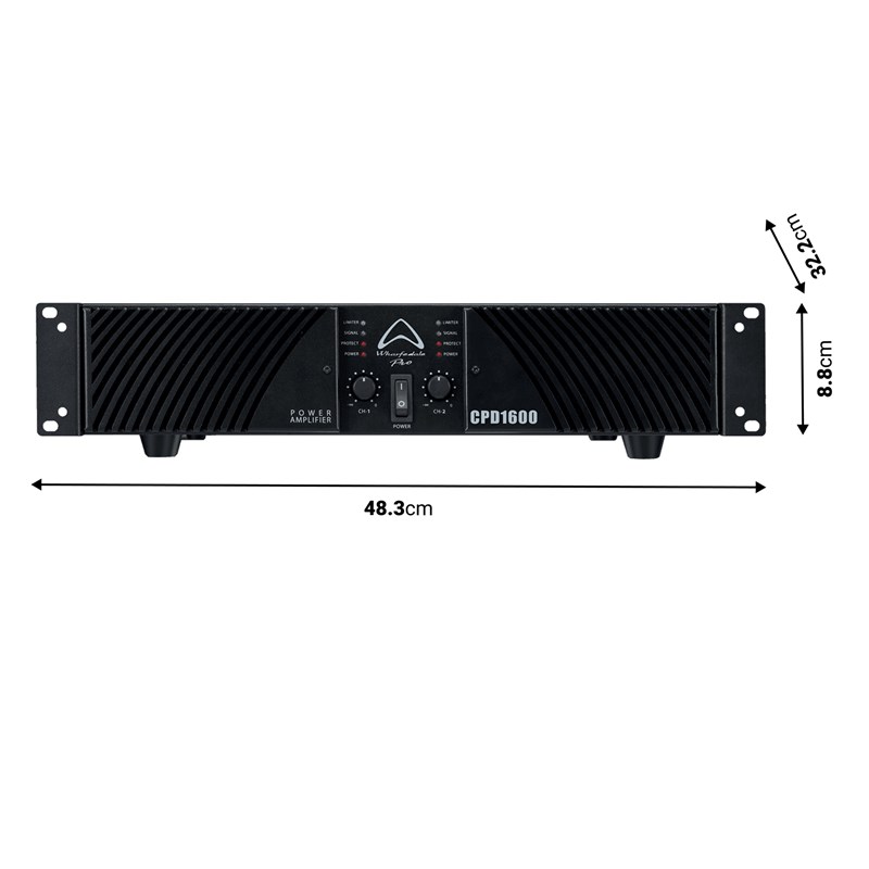 Ampli de puissance professionnel 2 x 400W RMS/8 ohms - dimensions