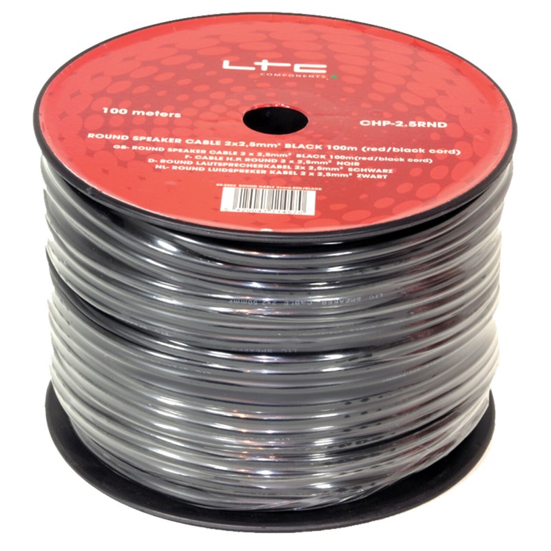Câble haut-parleur rond 2x2,5 mm² - Noir 100 m CHP2.5RND