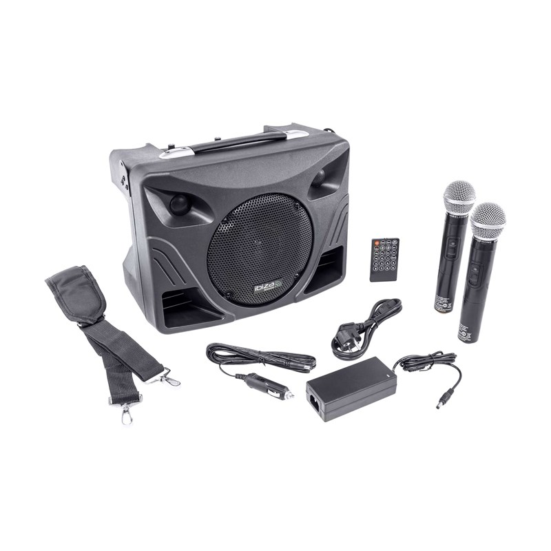 Système PA Portable 8" - 2 Micros UHF + USB & BT Télécommande