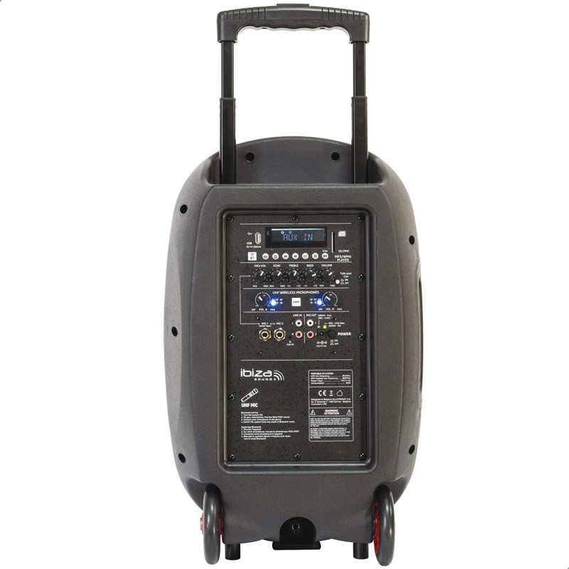 Enceinte Portable Autonome Avec USB, BT, SD - Ibiza Sound PORT15UHF-MKII-TWS batterie