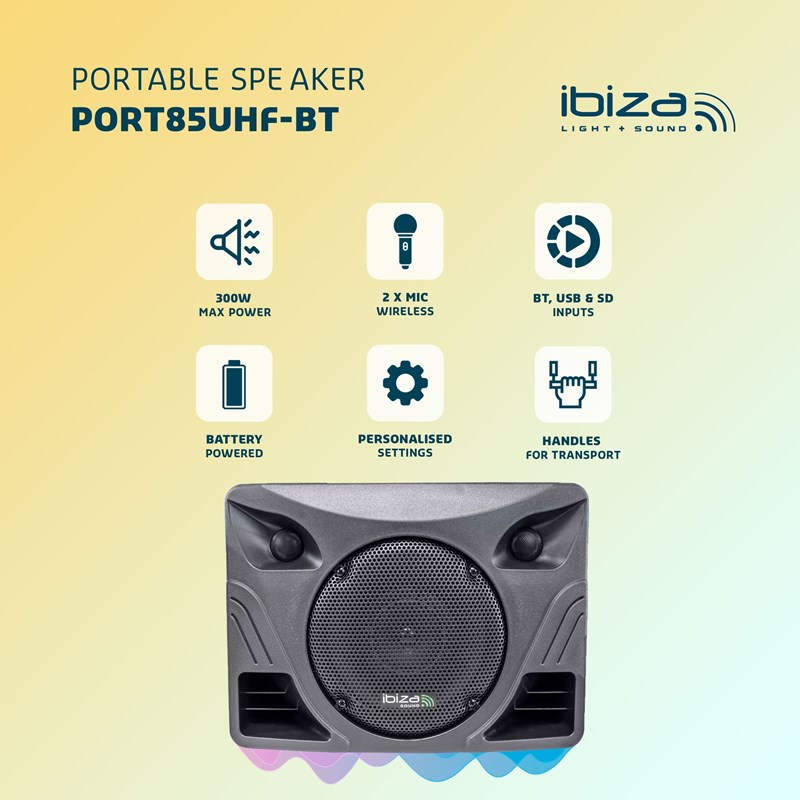 Système PA Portable 8" - 2 Micros UHF + USB & BT