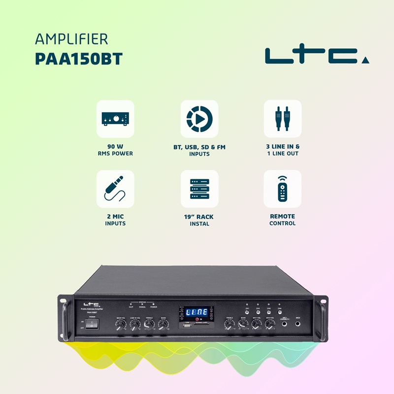 AMPLIFICATEUR PUBLIC ADDRESS 4 ZONES - 90W écran