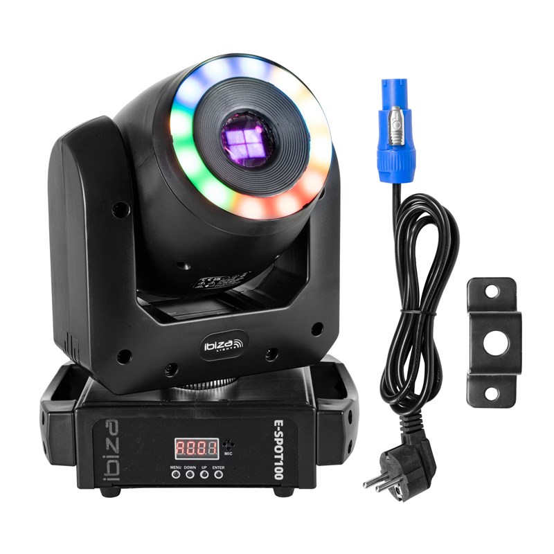 Lyre spot 100W avec anneau LED RVB - Régie Lumière