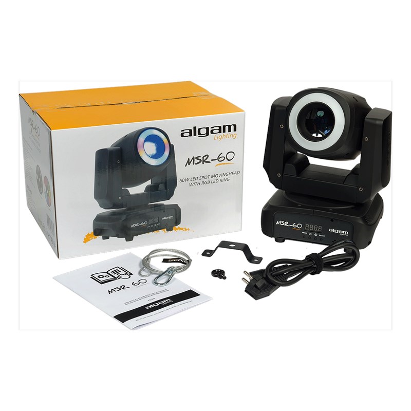 Lyre Spot LED 60W compacte - 8 gobos - Prisme & anneau RGB - box