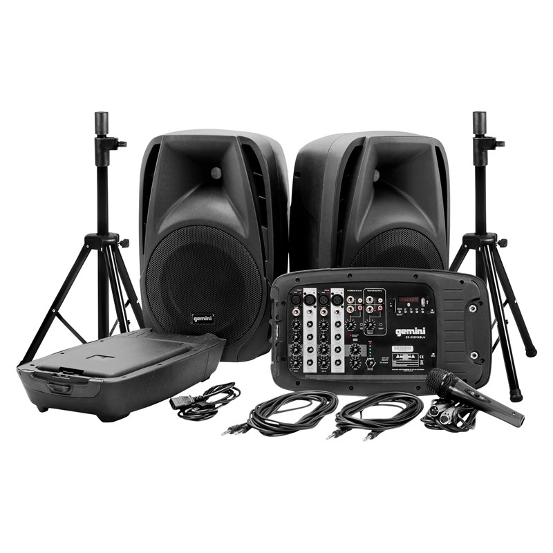 Système amplifié complet 2x10" avec mixeur et pieds